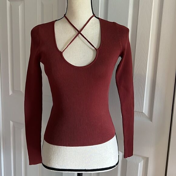 Zara Knit Burgandy Strappy Sweater - Picture 3 of 11